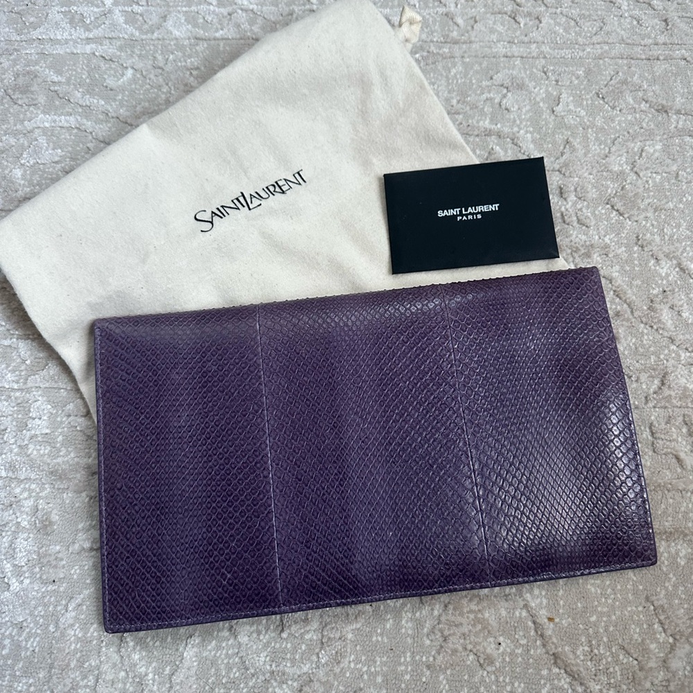 Saint Laurent YSL Purple Snakeskin Uptown Pouch Clutch - Picture 3 of 6